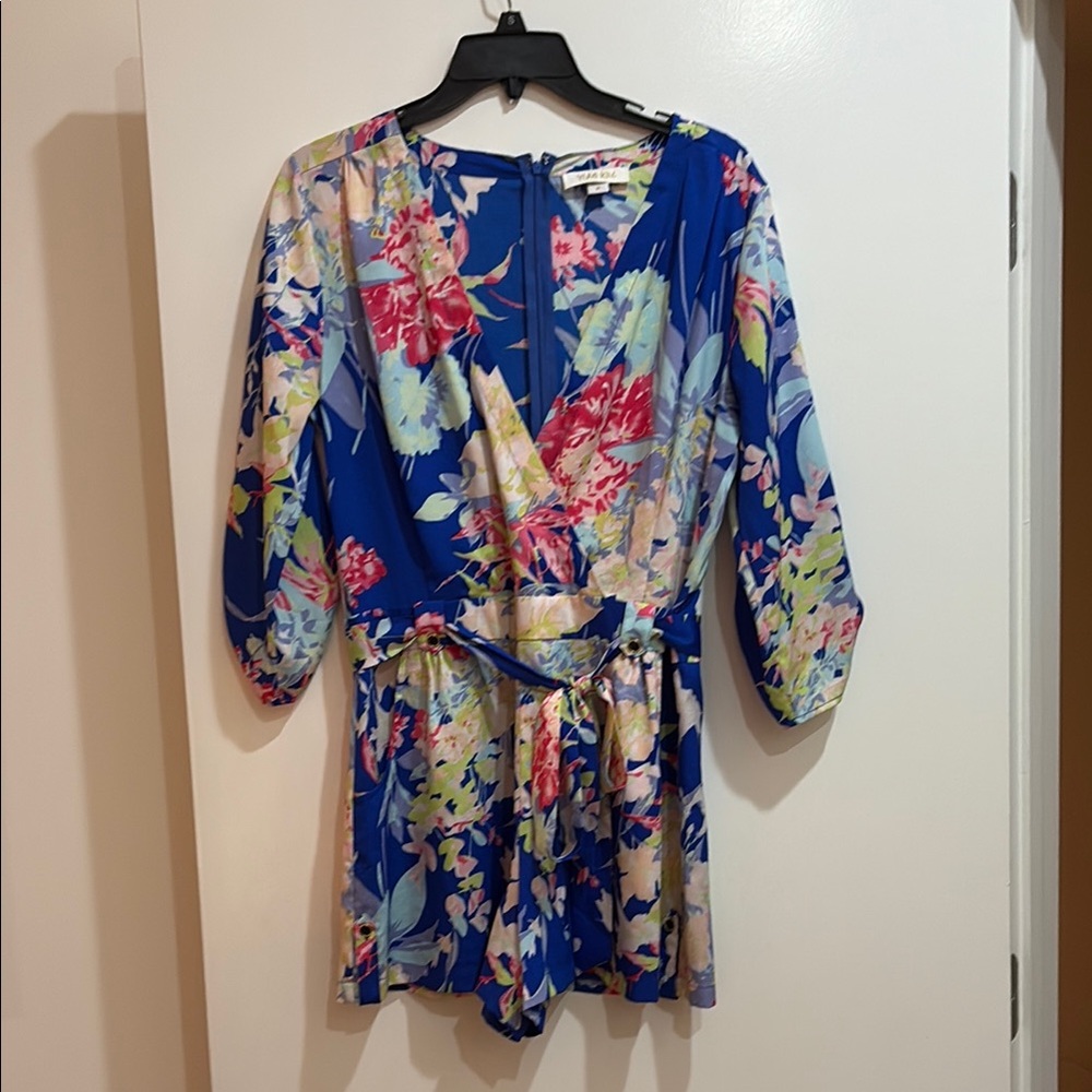 Tropical Floral Blue Romper